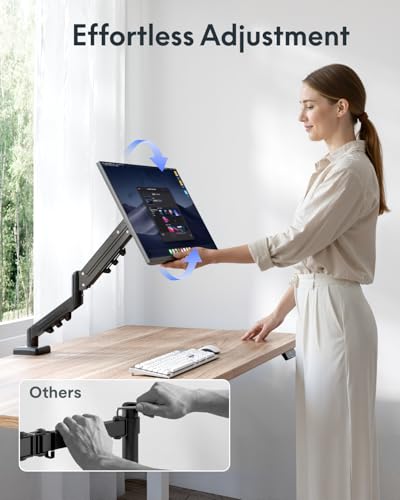 Image of Flexispot Single Monitor Arm, 17-32 Inch Monitor Mount up to 19.84 lbs, Fast Install VESA Mount for Home Office Gaming, Full Adjustable Gas Spring with C-Clamp and Grommet Base, Black