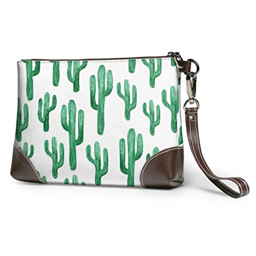 Preisvergleich Produktbild Plosds Weiche wasserdichte Frauen Leder Armband schöne grüne Aquarell Oasis Kaktus Leder Brieftasche Armband mit Reißverschluss für Frauen Mädchen