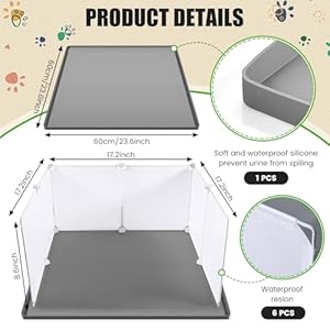 24" x 24" Dog Litter Box with High Walls Silicone Pee Pad Holder Tray with Pee Splash Guard No Spill Potty Pad Holder High Edge small Dog Toilet with 10 Holder Clamps for Puppy Potty Training 24 x 24 Dog Litter Box with High Walls Silicone Pee Pad Holder Tray with Pee Splash Guard No Spill Potty Pad Holder High Edge small Dog Toilet with 10 Holder Clamps for Puppy Potty Training