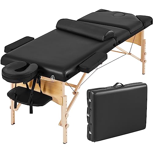 Yaheetech Massage Tables Portable Lash Bed Foldable Massage Wide Tattoo Table with Bolster &...