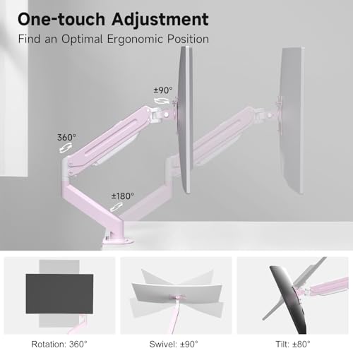 Suptek Monitor Mount Gas Spring Monitor Arm Desk Mount Fully Adjustable Fits 17-32 inch Monitors Weight Capacity up to 22 lbs,Pink(MD8PINK) - Image 4