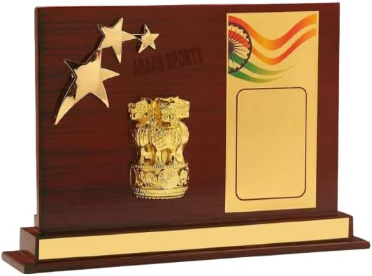 Wooden and Metallic Fiber 3 Star Golden Army and Police Trophy/Award for Winners 25.4 x 30.48 Centimeters