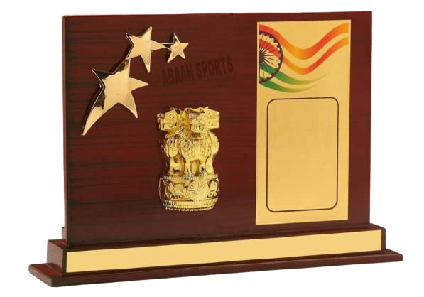Wooden and Metallic Fiber 3 Star Golden Army and Police Trophy/Award for Winners 25.4 x 30.48 Centimeters