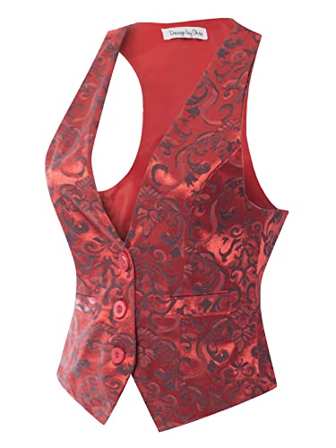 Design by Olivia Women's Waistcoat Tuxedo Vest Vintage Steampunk Dress Racerback Jacquard Jacket2