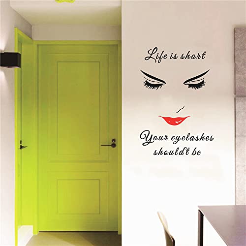 Uilmniy Beauty Salon Eyelash Red Lips Wall Decal Vinyl Art Inspiration Quote Life Is Short Your Eyelashes Should't Be Wall Decoration Sticker Make Up Studio Home Living Room Bedroom Wall Mural Wallpapr Afn33 #TOP6