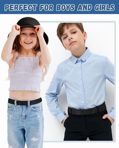 AWAYTR Nylon No Buckle Belt for Kids - Toddler Boys Hook and Loop Closure Belt for Uniform Jeans, Black, 80cm - Thumbnail 5