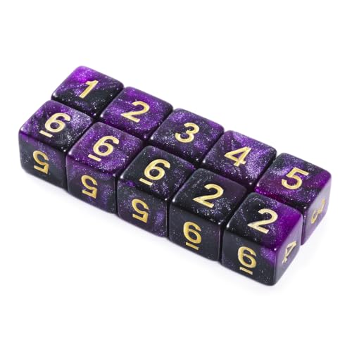 Yiotfandoll 10 Pieces Polyhedral Dice Set D6 Dice 16mm Acrylic 6 Sided Dice Game Dice for Dungeons and Dragons RPG MTG DND Dice Table Games (Starry Purple Black)
