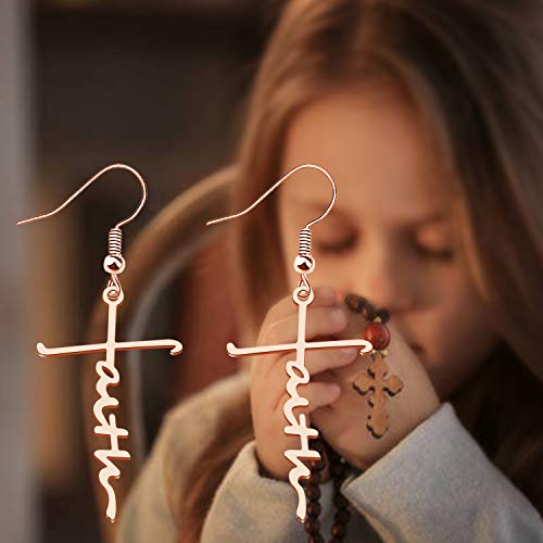 Faadbuk Faith Cross Earrings Christian Gift Hope Blessed Fearless Pary Pendant Earrings Religious Jewelry For Women Girls (Faith -Rg) #TOP4