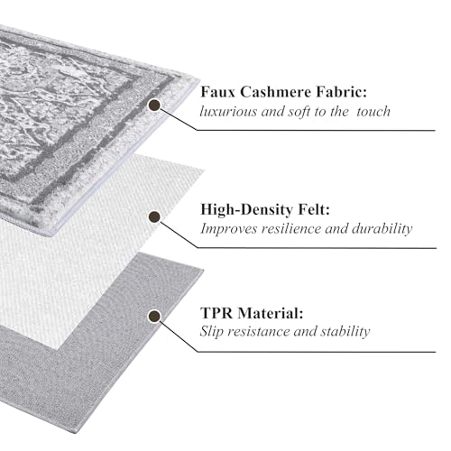 Carpet Runner Rugs for Hallway 60 x 180cm Non Slip Machine Washable Boho Hallway Runners Extra Long Kitchen Runner Super Soft Carpet Rug for Living Room Entryway Laundry Room, Grey