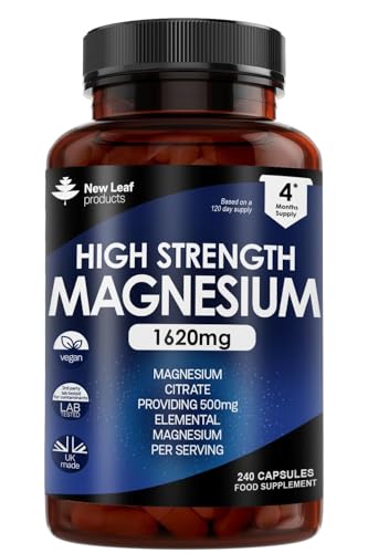 Magnesium Citrate Capsules 1620mg - 240 Fill - Super Strength Supplements - with 500mg Elemental Vegan Magnesium - Not Tablets or Gummies - Muscle & Sleep Support (Four Months Supply)