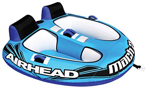 Airhead Mach 2 Inflatable 2-Rider Cockpit Towable Tube And 12V Portable Air Pump #TOP1