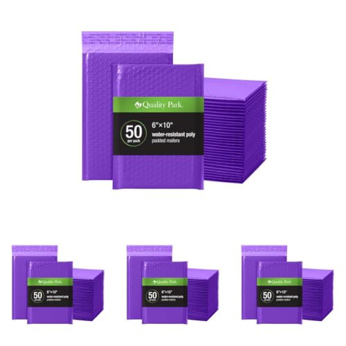 Image of Quality Park Bubble Mailers, Purple Poly Mailers, Padded Envelopes, Shipping Bags, Water Resistant, Self Seal, 50 Per Box (QUA85904), 6 x 9 (Pack of 4)