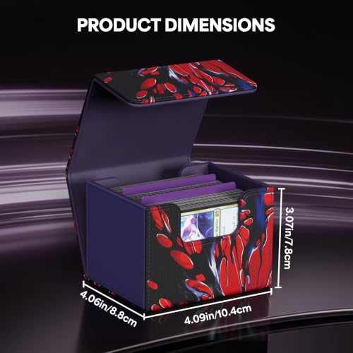 Image of Kabinka MTG Deck Box, Premium Printed Card Deck Box Holds 120+ Single Sleeved Cards, Leather TCG Deck Box with Magnetic Closure, Card Storage Box for MTG, TCG, CCG Cards (Red & Black)