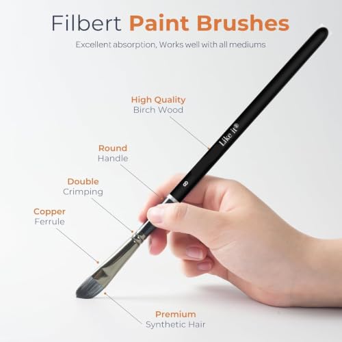 Image of Like it 7 PCS Filbert Paint Brush Set, Sizes 0 /1 /2 /4 /6 /8 /10 - Professional Artist Brushes for Watercolor, Gouache, Acrylic & Ink, Soft Synthetic Hair, Black Wooden Handles (7-Piece Set)