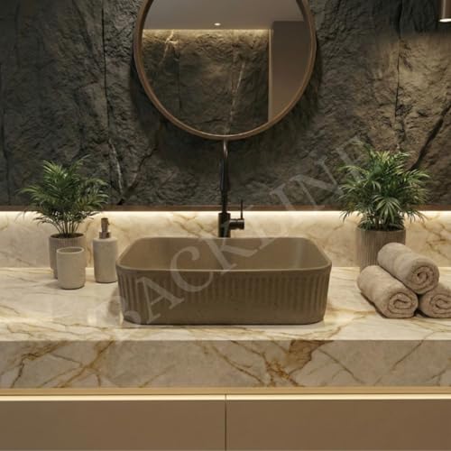 Image of Backline Ceramic Tabletop Wash Basin for Bathroom | Matt Finish Rectangle Countertop Vessel Sink for Dining Hall & Vanity | Size: 50 x 34 x 14 cm (Coffee Brown)