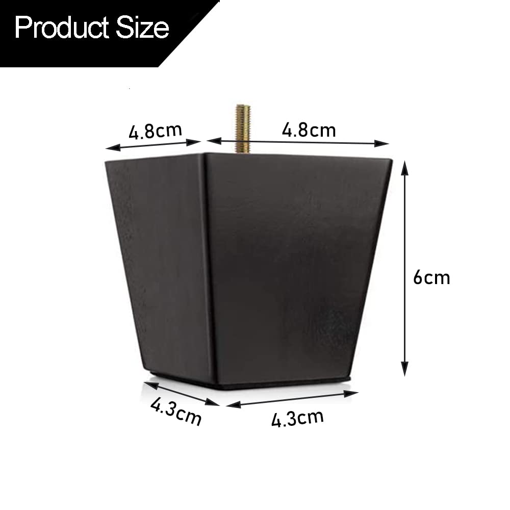 4 Piezas Patas para Muebles Negro, Patas de Madera Rectas de 6/10/ 15 cm con Rosca M8 y Placa de Montaje para Sofá, TV, Armario, Cama, Mesa de Comedor