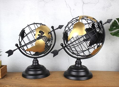 Image of AUGEN Rotating Globe Statue Gold & Black Durable Metal Innovative Stress Relief Toy Kinetic Orbital Art for Home Office Desktop Gift Decoration (1 Piece,6798B4)