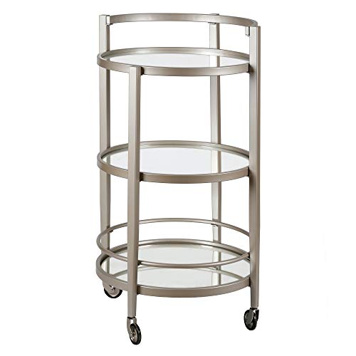 Image of Henn&Hart 21 inch Wide Round Bar Cart in Satin Nickel, Bar Carts for the Home