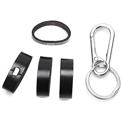 Rolarc 4 Pack Of Leather Belt Keepers + 1 Key Ring Belt Loop Buckle For Leather Craft Leather Belt Parts (Black)