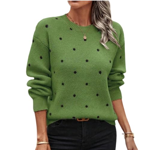 Polka Dot Sweater Women Knit Crew Neck Long Sleece Tunic Tops Polkadot Top - image 1