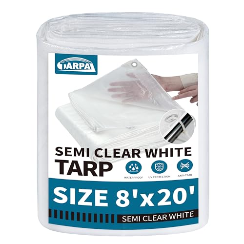 Image of TARPAL 8'x20' Semi Clear Tarp with Grommets Greenhouse Tarp Cover 7.5mil | With Zip Ties Clear Waterproof Poly Tarp Transparent Plastic Tarps Greenhouse for Outdoors,Chicken Coops,Garden,Farm