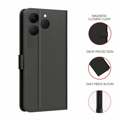 Image of AIBEX Shock Proof Flip Compatible for Realme 15T 5G Flip Cover Leather Finish | Inside TPU with Card Pockets | Wallet Stand | Complete Protection Flip Case- Black