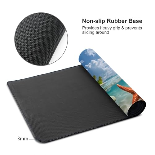 Image of Beach Ocean Starfish Extended Gaming Mouse Pad, with Stitched Edges Large Mouse Pad Desk Protector, Rubber Base Mousepad Keyboard Mouses Mat for Work Game Office Home- 32 inch X 12 inch Inch,E663