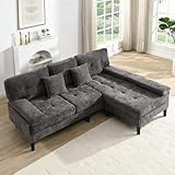 OPODEE Modulares-L-Form-Ecksofa 195×149×86cm mit Schlaffunktion und bewegliche separater Fußbank,Chenille 3-Sitzer Multifunktions Relaxsofa für kleine Apartments in Retrograu