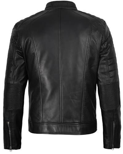 Image of fjackets Leather Jacket Men Real Lambskin - Cafe Racer Moto Style, Stand Collar Zip Up Jacket
