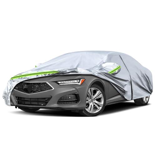 Image of Waterproof Car Covers Replace for 2015-2024 Acura TLX, 6 Layers Silver All Weather Car Cover with Zipper Door & Windproof Bands for Snow Rain Dust Hail Protection