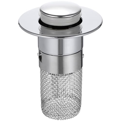 Angoily Tapón de Desagüe para Lavabo de Baño Filtro Antiobstrucción Pulsador Filtro de Acero Inoxidable 304 Núcleo de Latón y Cuerpo ABS Práctico para Cocina y Baño 1 Unidad