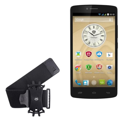 BoxWave Holster Compatible with Prestigio MultiPhone 5550 Duo - ActiveStretch Sport Armband, Adjustable Armband for Workout and Running - Jet Black