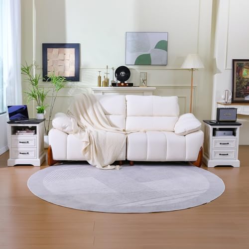 Image of Farmhouse Nightstands Set of 2 with Charging Station，White & Black Tabletop | End Tables with 2 Drawers, Cube Storage Organizer, USB Ports, Metal Handles, for Rustic Bedroom Bedside, Living Room, Dorm