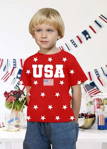 Image of CAZYCHILD Girls American Flag Patriotic Shirt Boys 4th of July Short Sleeves Tshirt USA Clothes for Kids 5-14Y
