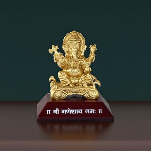 Image of Saugat Traders Metal Ganesha Idol for Car Dashboard Home Decor Golden Ganesh Ji Statue Showpiece Diwali New Year Gift for Corporate Client, Friends, Employees Religious Gift