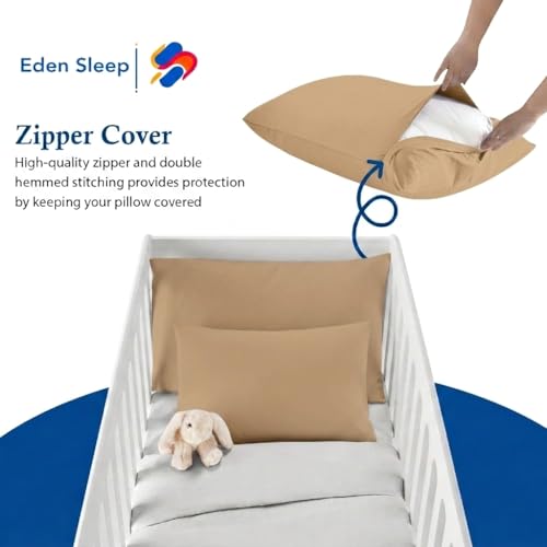 Image of Toddler Travel Pillow Cases 12x16, Pack of 2 Zipper Closure Pillow Cover 100% Cotton Small Pillowcase, 500 Thread Count Nersury Pillowcase 12x16 inch, Taupe