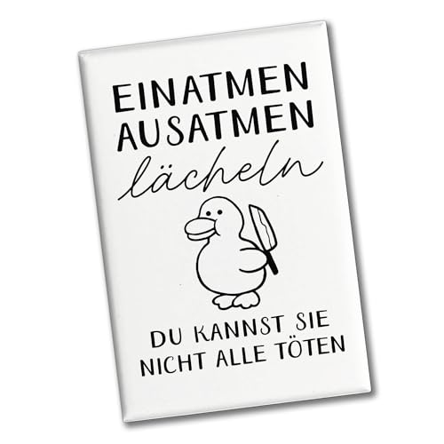 Ente mit Küchenmesser Souvenir Magnet eckig mit Spruch Nicht alle töten Witz für Kollegen am Arbeitsplatz Killer gegen Stress
