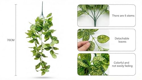 Image of Dekorly 2 Pack Artificial Plants Artificial Hanging Plants Faux Eucalyptus Leaf Greenery Fake Hanging Eucalyptus Plant (Green) (2, Yellow Money Plant Vines)