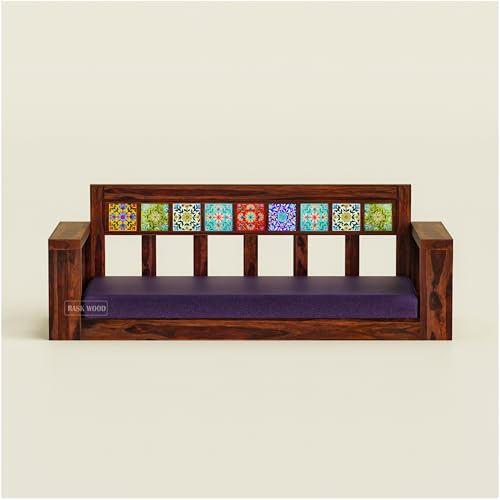 Image of Wooden Swing for Balcony, Solid Sheesham Wood 3 Seater Jhula with Cushion, Heavy Duty Hanging Sofa Bench for Living Room, Indoor Traditional Indian Wooden Swing | Walnut Finish