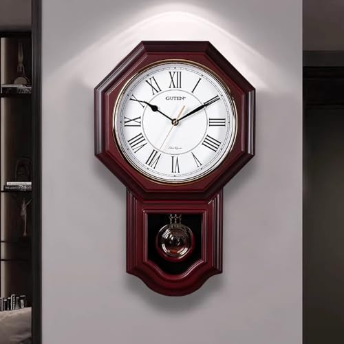Horloge murale à pendule en bois d'acajou et chiffres romains