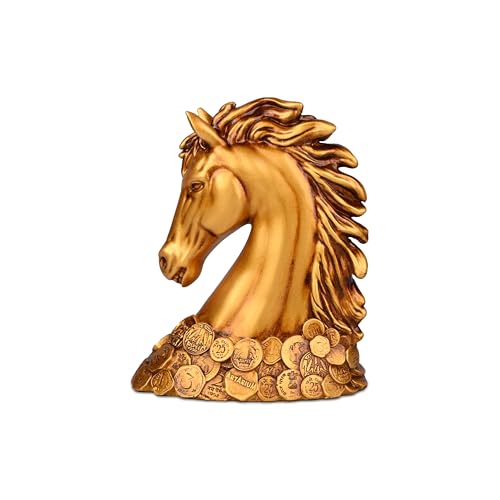 Image of Artarium Coin Horse Head Horse Showpiece Vastu Horse Idol Good Luck Resin Horse Statue Feng Shui Horse for Home Decor Office Table Decor (Coin Horse 7 Inch)
