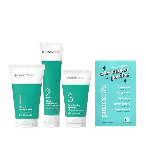 Proactiv Clean 3 Step Acne Routine w/ Pimple Patches- Sulfur Acne Treatment Cleanser, Azelaic Acid Serum, and Facial Moisturizer for Sensitive, Acne-Prone Skin- 30 Day Acne Kit with Pimple Patches
