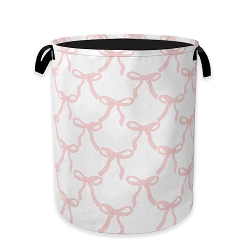 Pink Bow Laundry Basket,Princess Girls Clothes Hamper,Oxford Cloth Collapsible Nursery