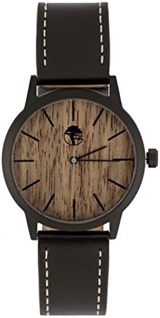 Viable Harvest Menโs Wood Watch Walnut Waterproof Black Steel Case Quartz Movement Genuine Leather Strap