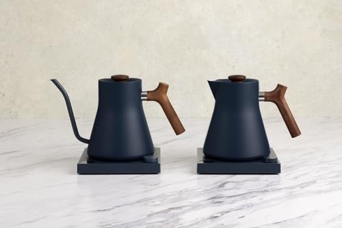 Image of Fellow Corvo EKG Electric Tea Kettle - Electric Pour Over Coffee and Tea Pot-Quick Heating Electric Kettles-Temperature Control & Built-In Brew Timer-Stone Blue with Walnut Handle-0.9 Liter