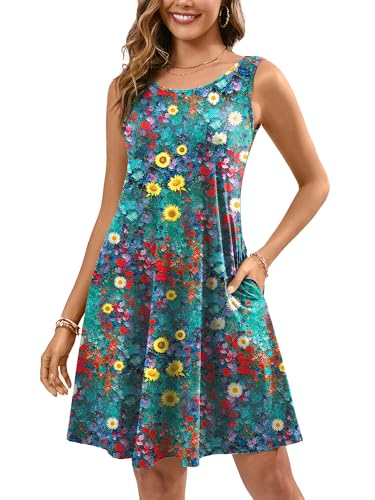 Image of KORSIS Summer Dress for Women Casual T Shirt Tank Dresses Sleeveless Swing Flowy Ladies Beach Vacation Sundress with Pocket