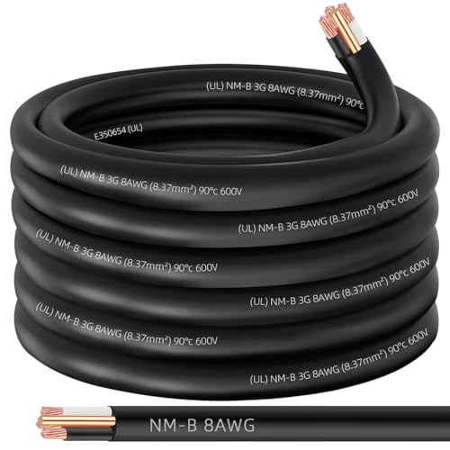 35ft NM-B 8/3 Wire with Ground 8/3 8 AWG Copper Wire 8 Gauge 3 Conductor Non-Metallic Sheathed 8/3 NM-B Cable with Ground Stranded Indoor Residential Electrical Wiring for Branch Circuit Switch&Outlet