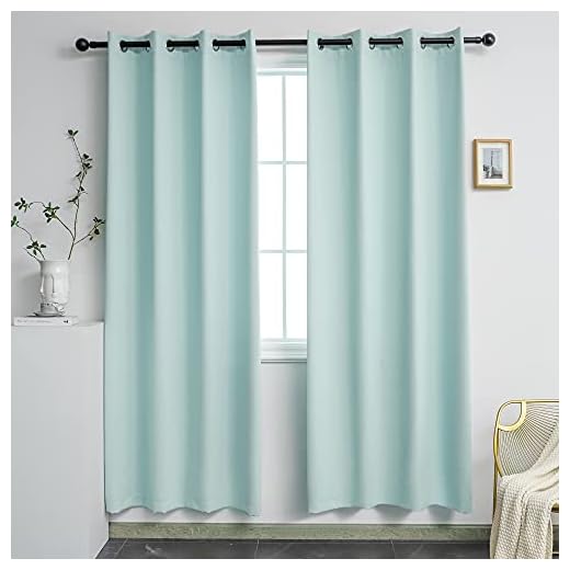 YGO Aqua Room Darkening Curtains for Bedroom Thermal Insulated Window Treatment Panels for Living Room 84 inch Long 2 Panels Set