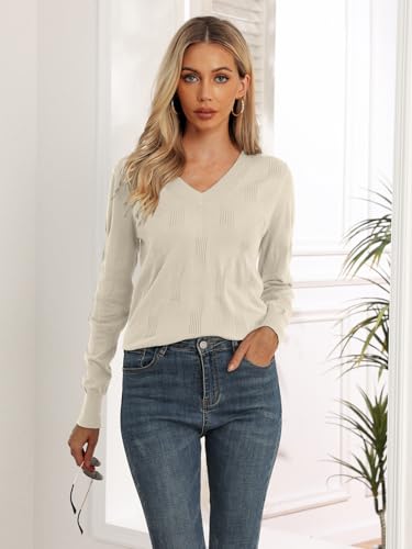 Image of Yincro Women V Neck Long Sleeve Soft Sweater Knit Casual Pullover Top