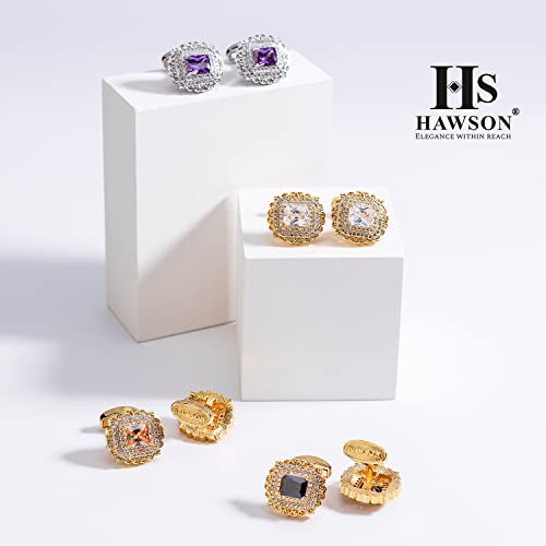 Image of HAWSON Cufflinks for Men, Gold Diamond Crystal Cufflinks for Groom Husband Personalized Gifts, Mens Formal Wedding Business Cufflinks, Luxurious Gorgeous Cuff Links French Shirt Accessories